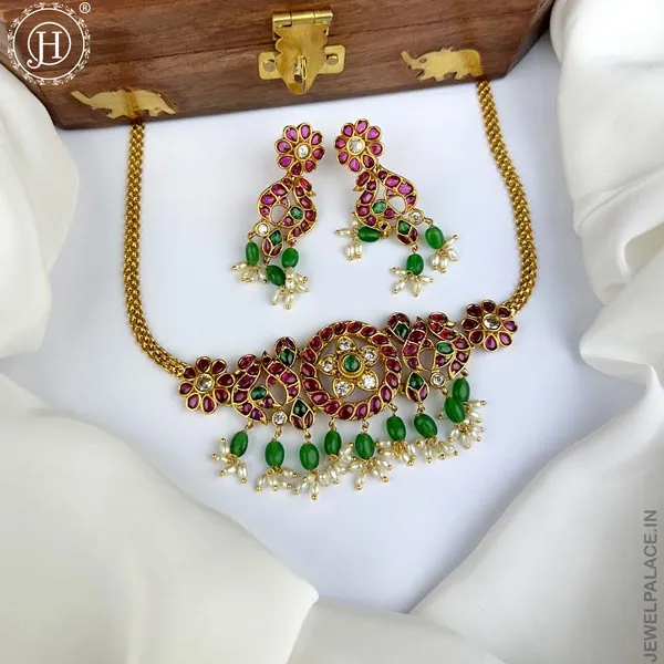 Premium Quality AD Stone Studded Designer Short Necklace set JH2612