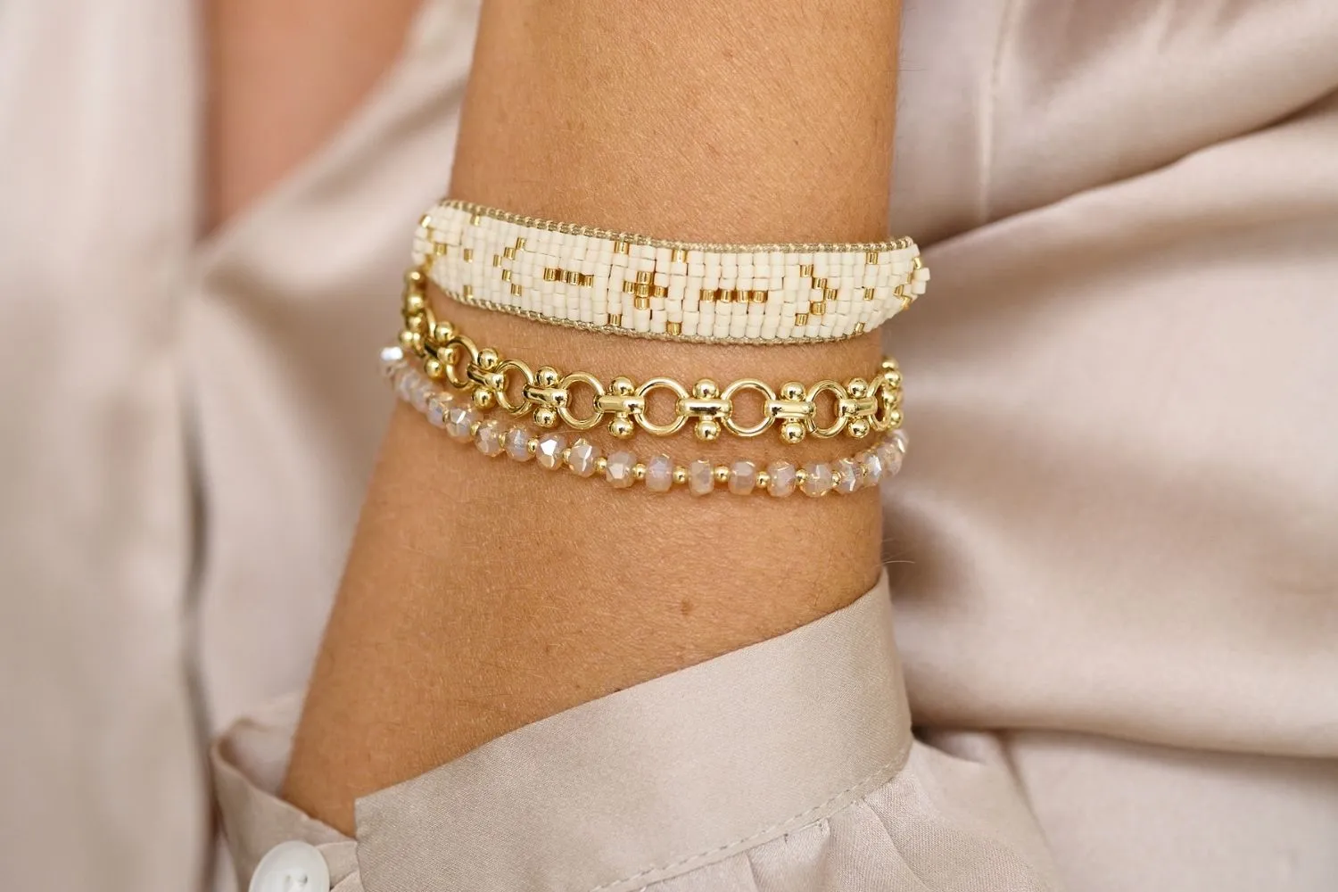 Prunus Smoke & Gold Crystal Stretch Bracelet