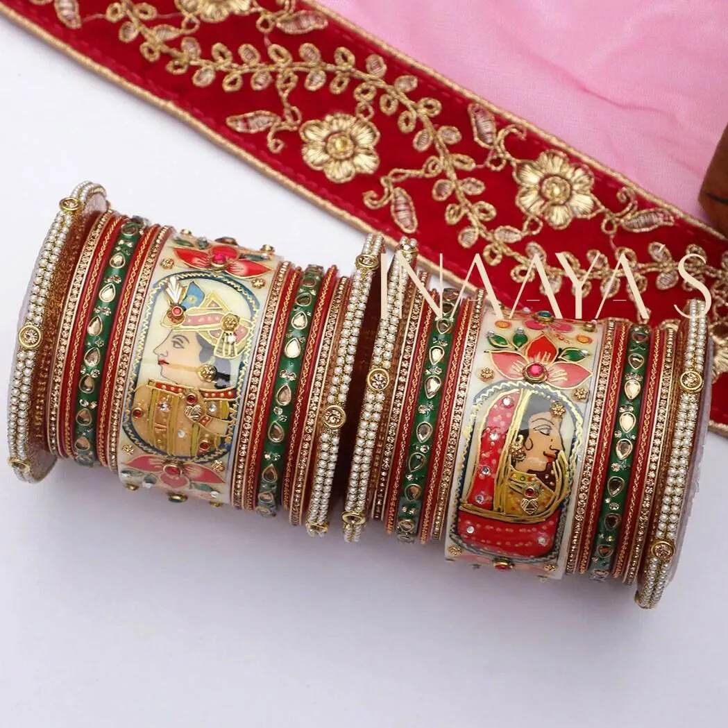 Raja Rani King Queen Rajwadi chuda, Bridal chuda, Dulhan Bridal Art Stones Bangles Set