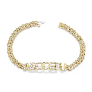 READY TO SHIP DIAMOND BAGUETTE PAVE LINK BRACELET “ABCDEFU”