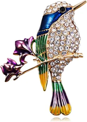 Rhinestone Colorful Enamel Hummingbird Bird Brooch Animal Brooches Pin for Wedding Women Decoration Pearl Animal Jewelry