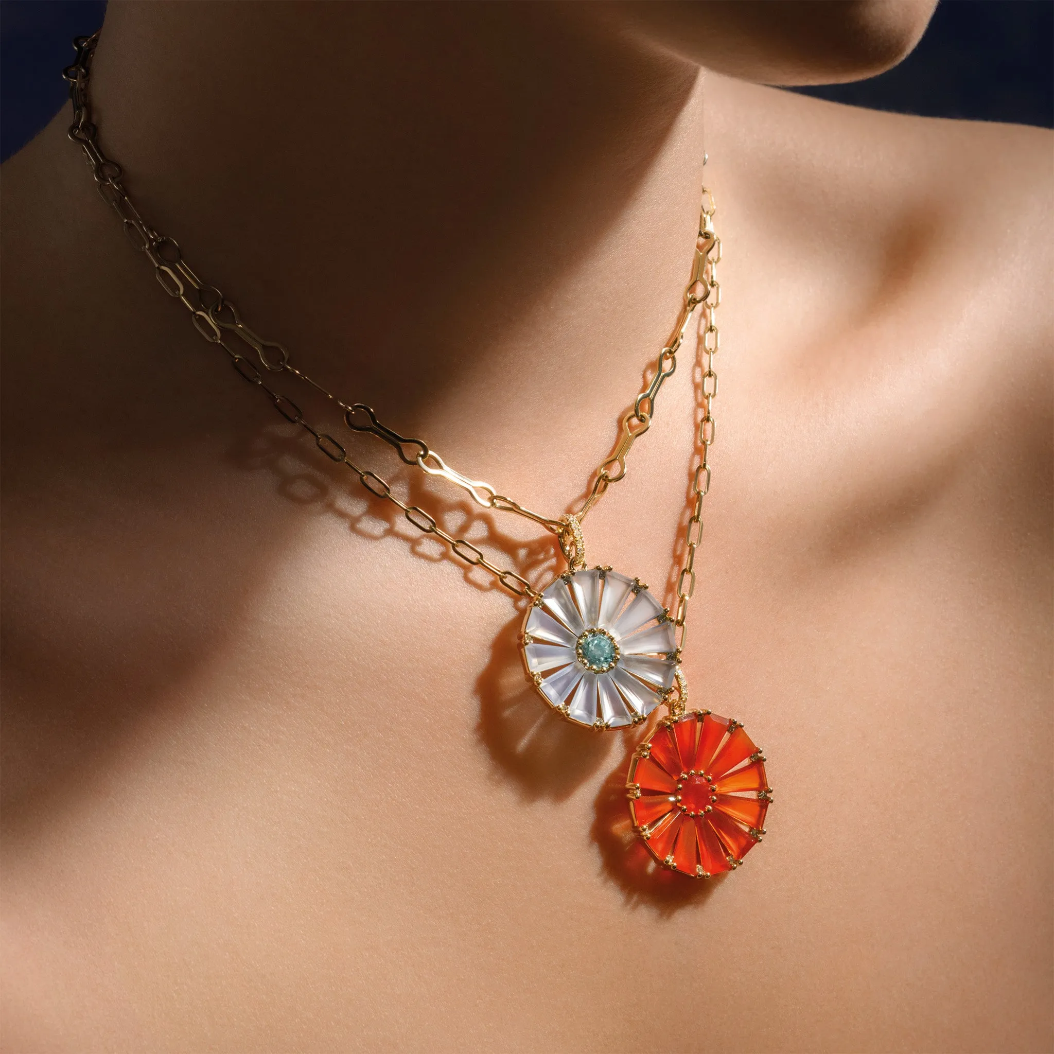 Roi Soleil Large Necklace Pendant Yellow Gold - Aventurine Quartz, Chrome Diopside & Diamond