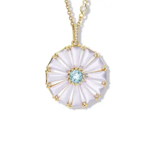 Roi Soleil Large Necklace Pendant Yellow Gold - Blue Chalcedony, Blue Topaz & Diamond