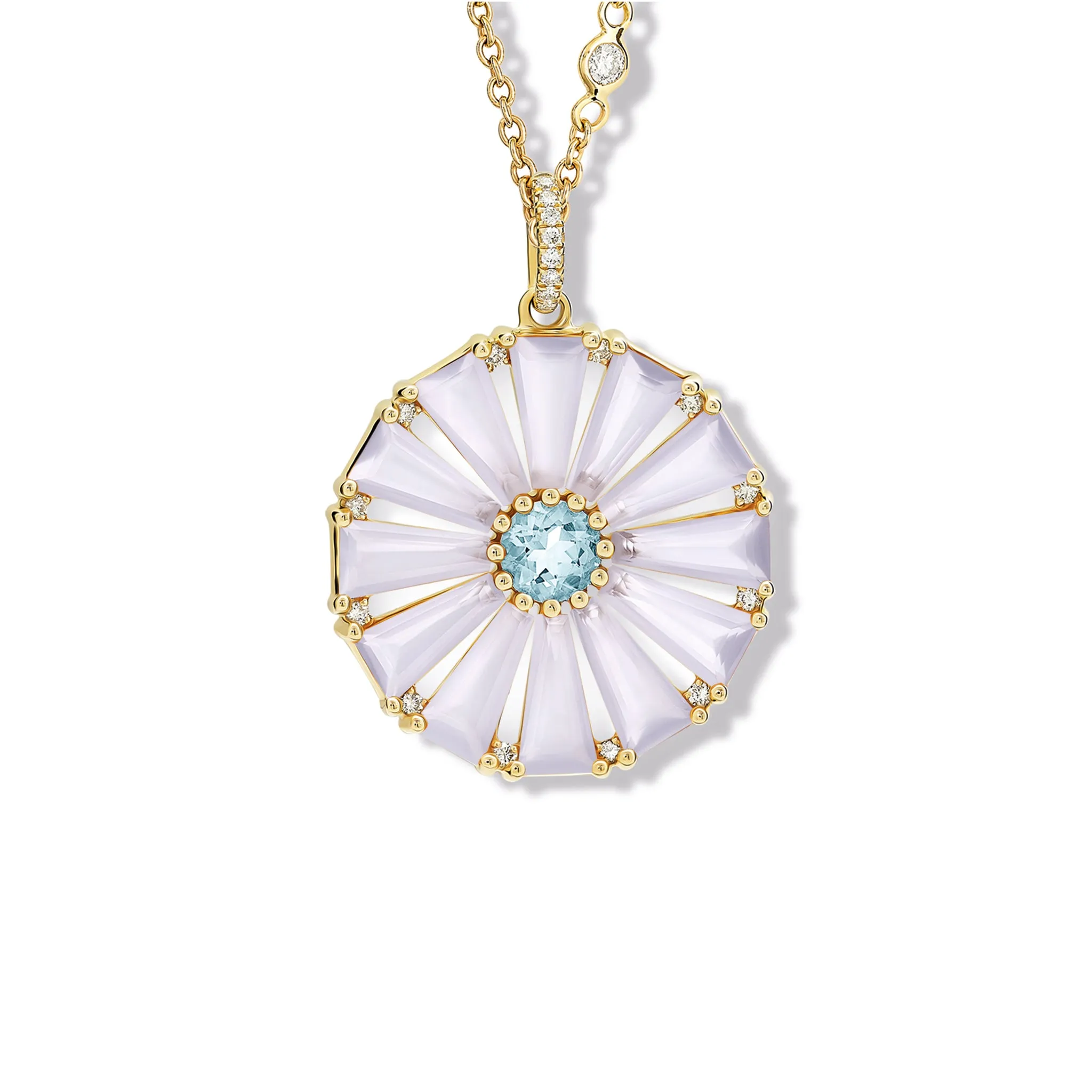 Roi Soleil Large Necklace Pendant Yellow Gold - Blue Chalcedony, Blue Topaz & Diamond