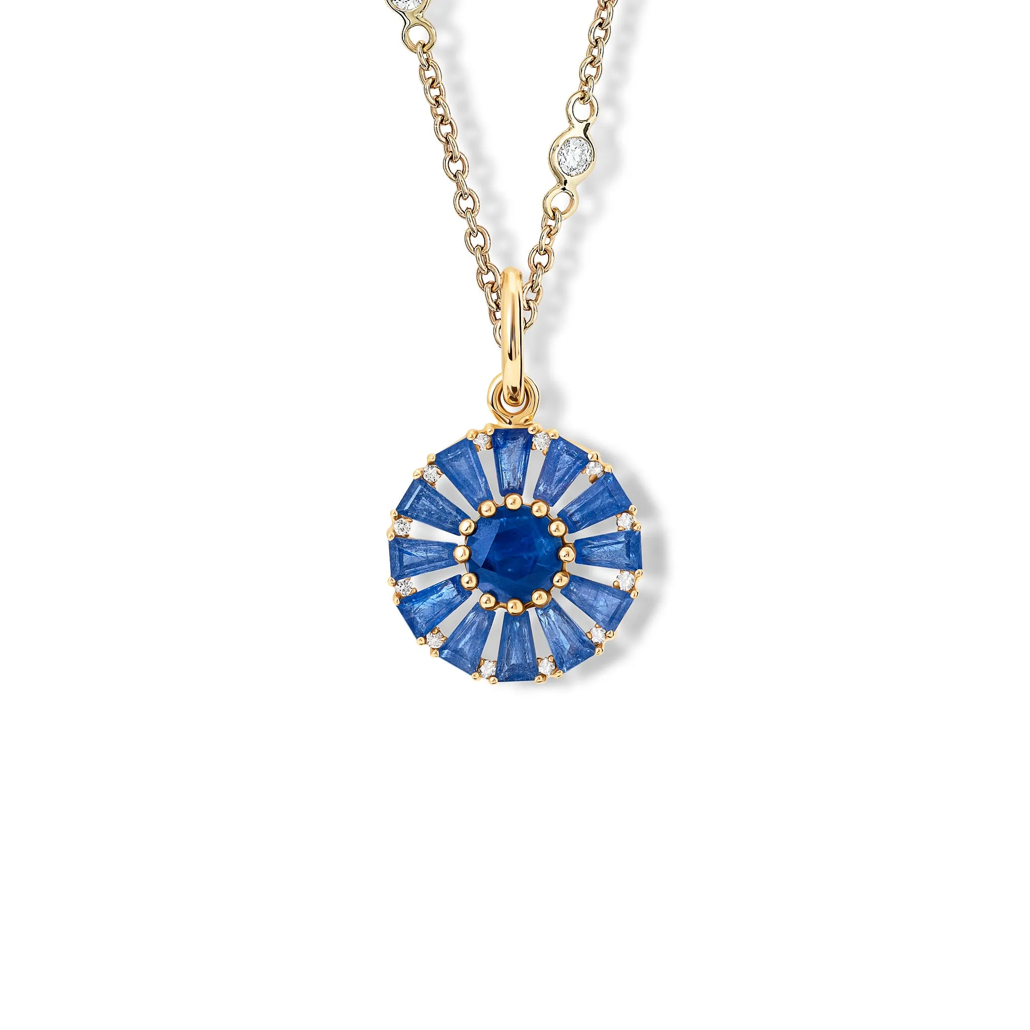 Roi Soleil Small Necklace Pendant 18ct Yellow Gold - Sapphire & Diamond