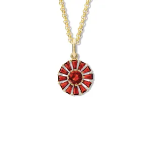 Roi Soleil Small Necklace Pendant Yellow Gold - Red Garnet & Diamond