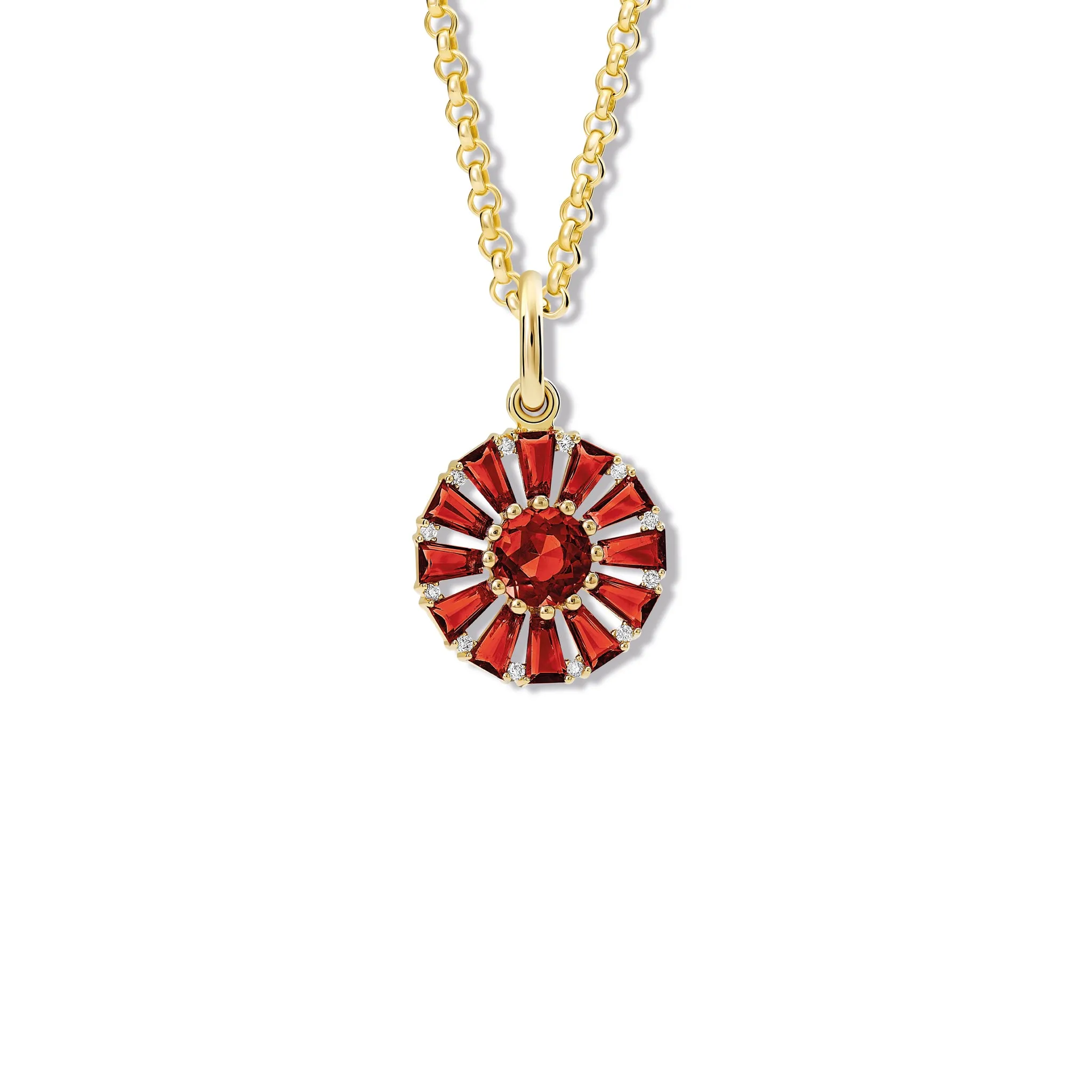 Roi Soleil Small Necklace Pendant Yellow Gold - Red Garnet & Diamond