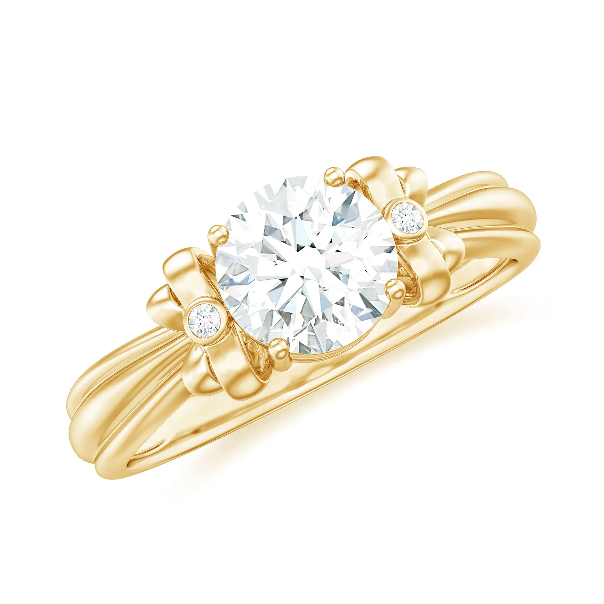 Round Cut Moissanite Solitaire Engagement Ring with Bow