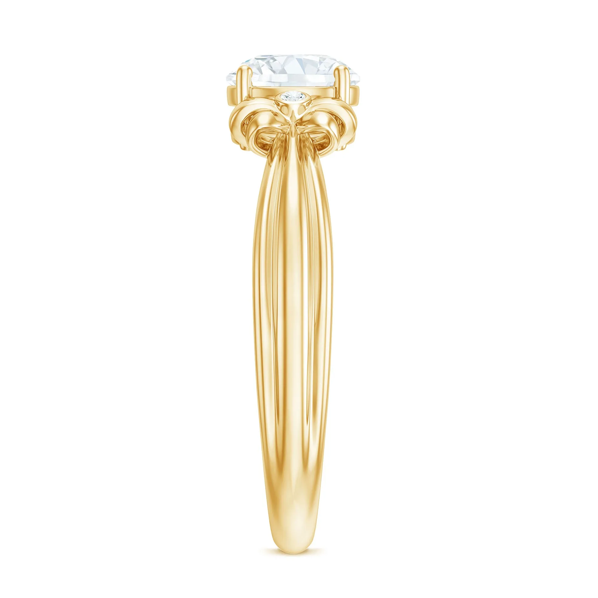 Round Cut Moissanite Solitaire Engagement Ring with Bow