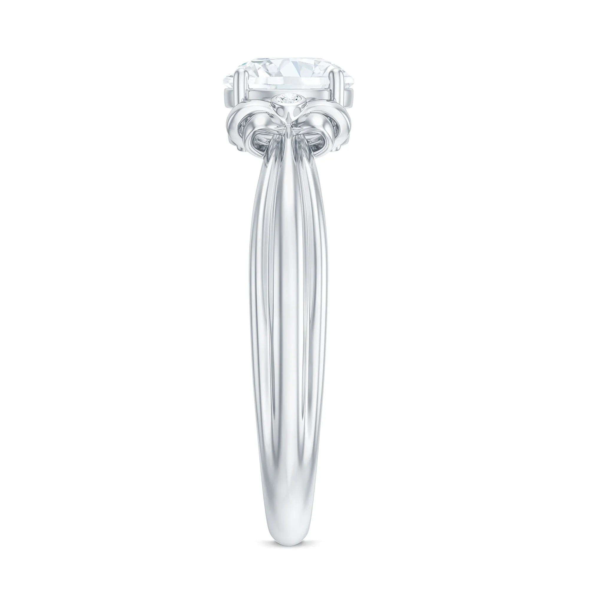 Round Cut Moissanite Solitaire Engagement Ring with Bow