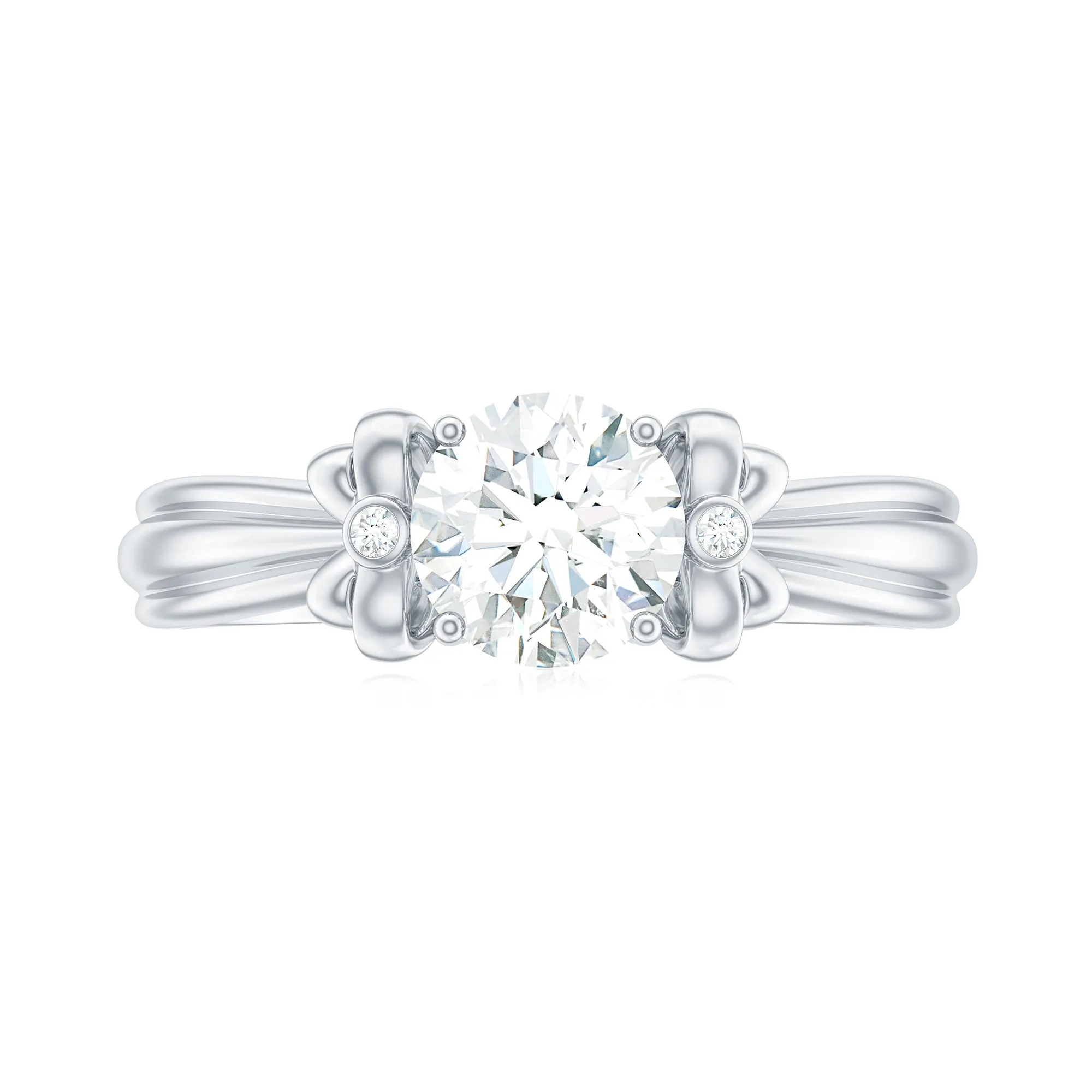 Round Cut Moissanite Solitaire Engagement Ring with Bow