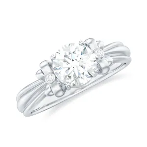 Round Cut Moissanite Solitaire Engagement Ring with Bow