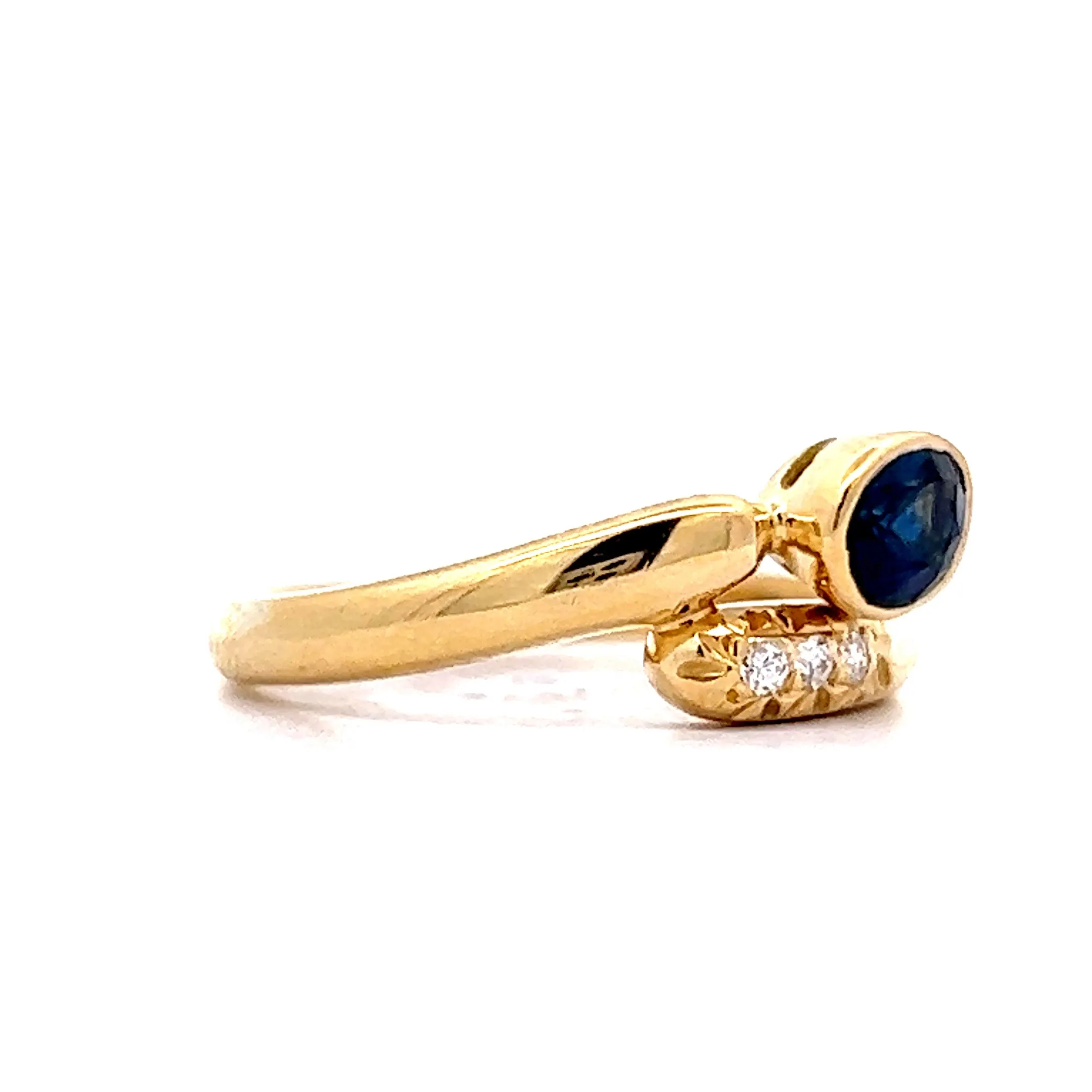 Sapphire & Diamond Bypass Ring in 18k Yellow Gold