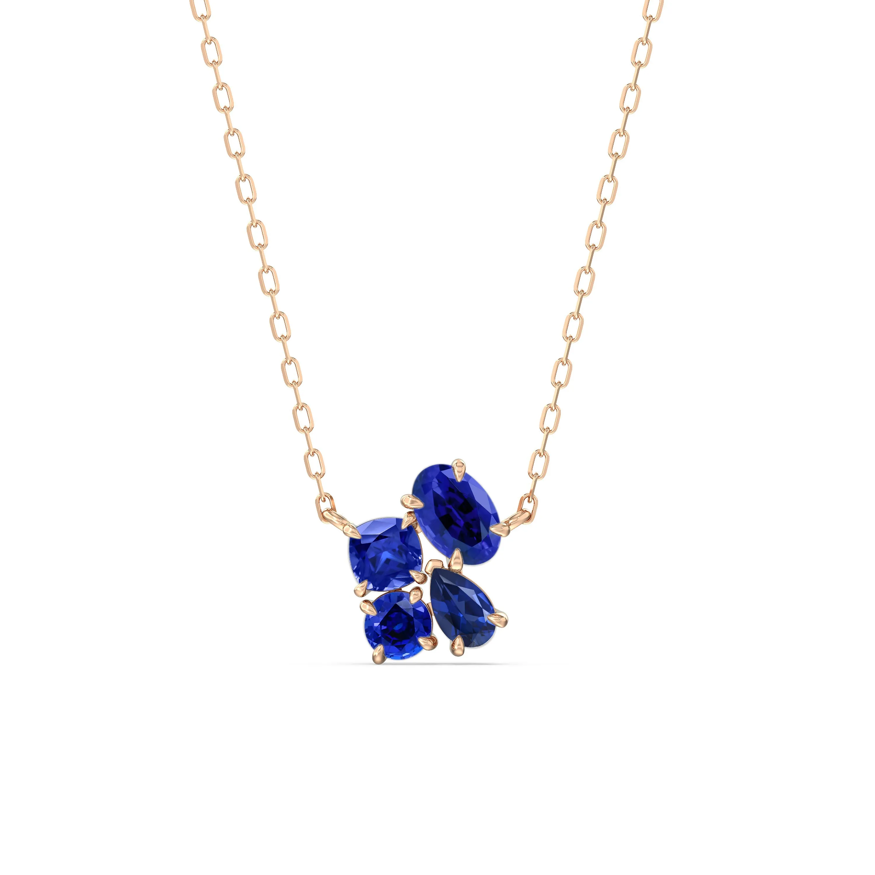 Sapphire Brilliant Cluster Necklace