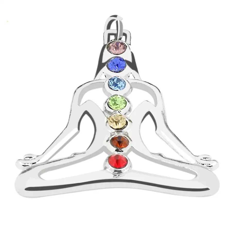 Seven Rainbow Rhinestone Pave 7 Chakra Pendant