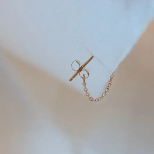 Short Chain Loop Sprinkle Stud Earring - Solid 14kt
