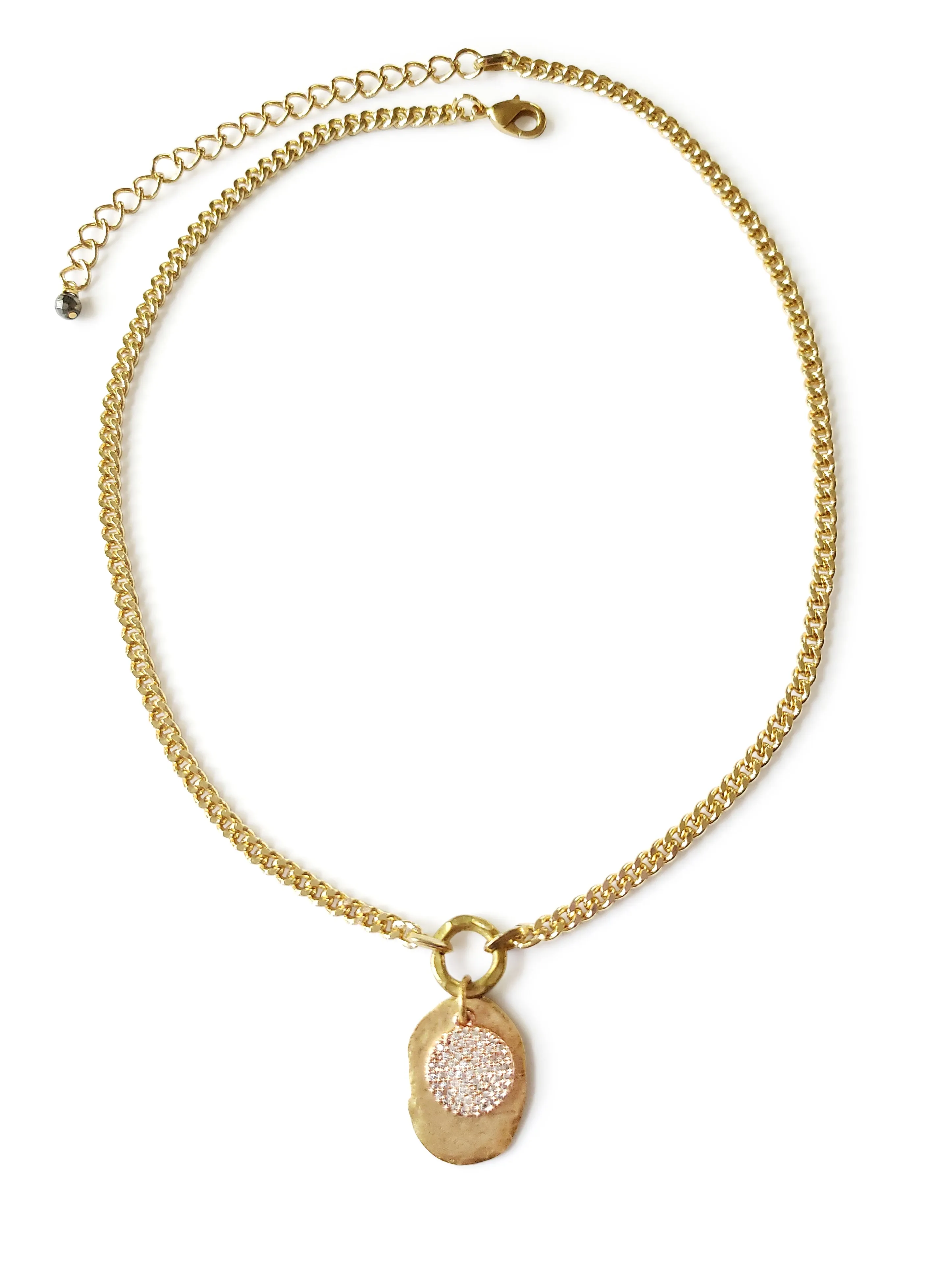 Short Rose Gold Coin Gold Disc Necklace