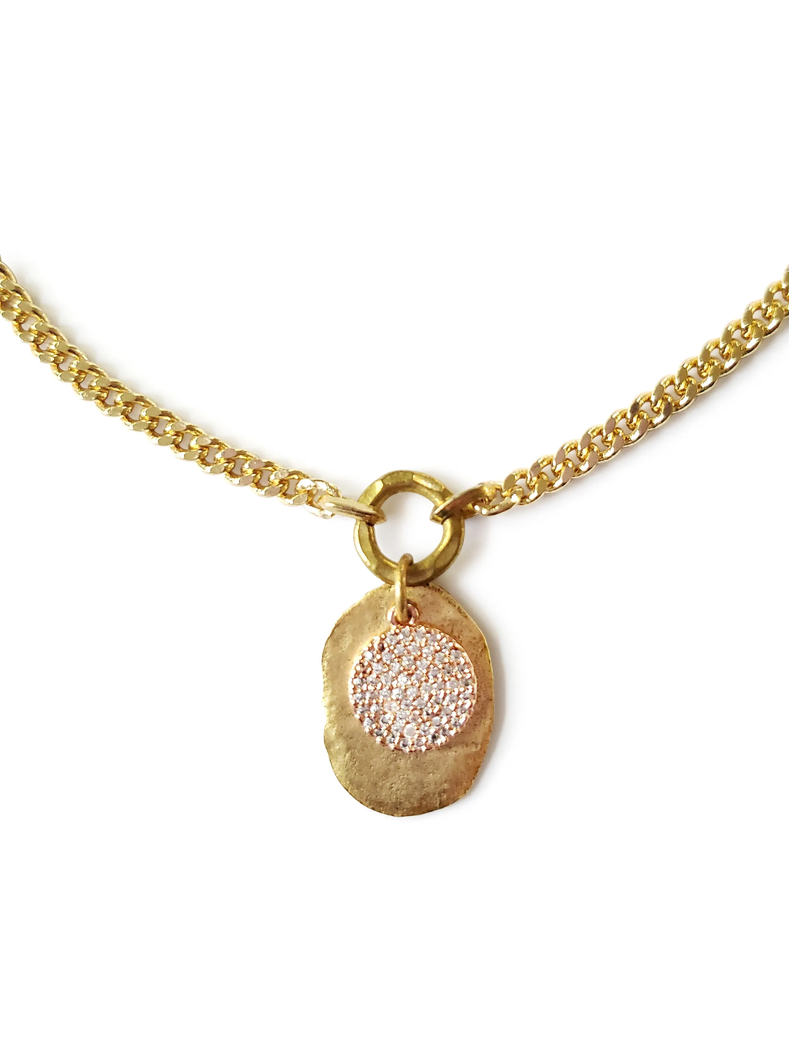 Short Rose Gold Coin Gold Disc Necklace