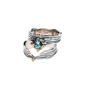 Silver And 10k Gold Rocks 'n Rivers 2-piece Ring - Sky Blue Topaz