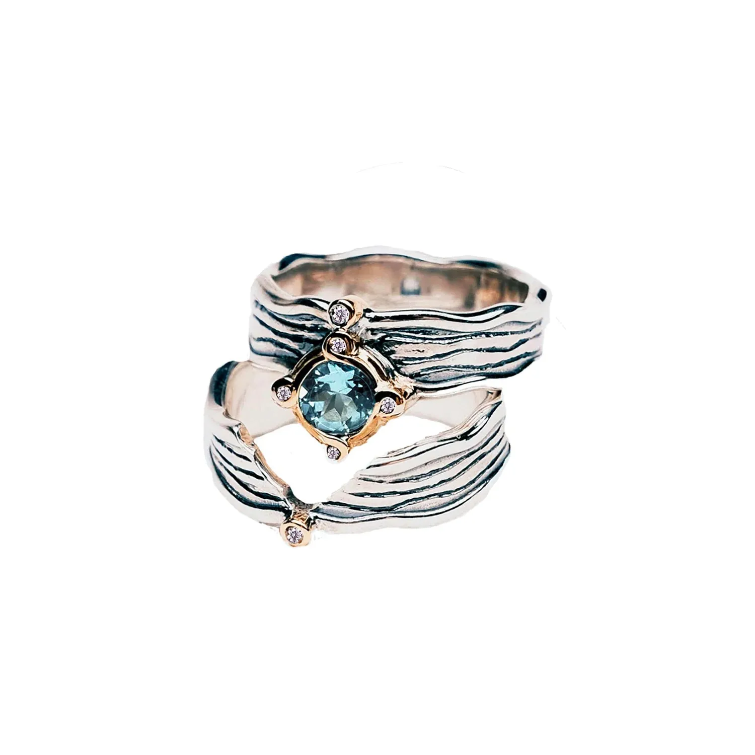 Silver And 10k Gold Rocks 'n Rivers 2-piece Ring - Sky Blue Topaz