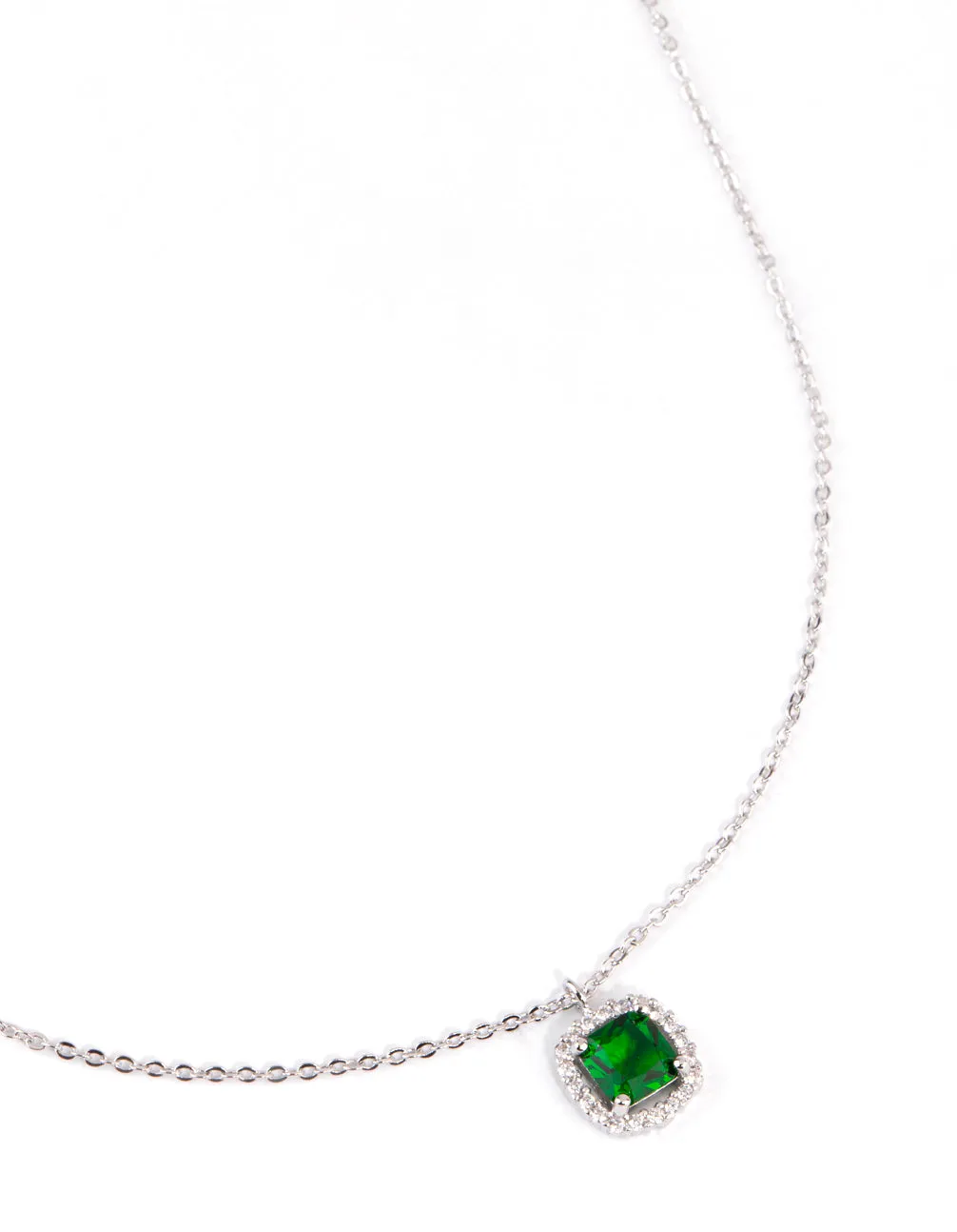 Silver Cubic Zirconia Cushion Cut Surrounded Necklace