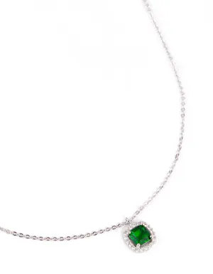 Silver Cubic Zirconia Cushion Cut Surrounded Necklace