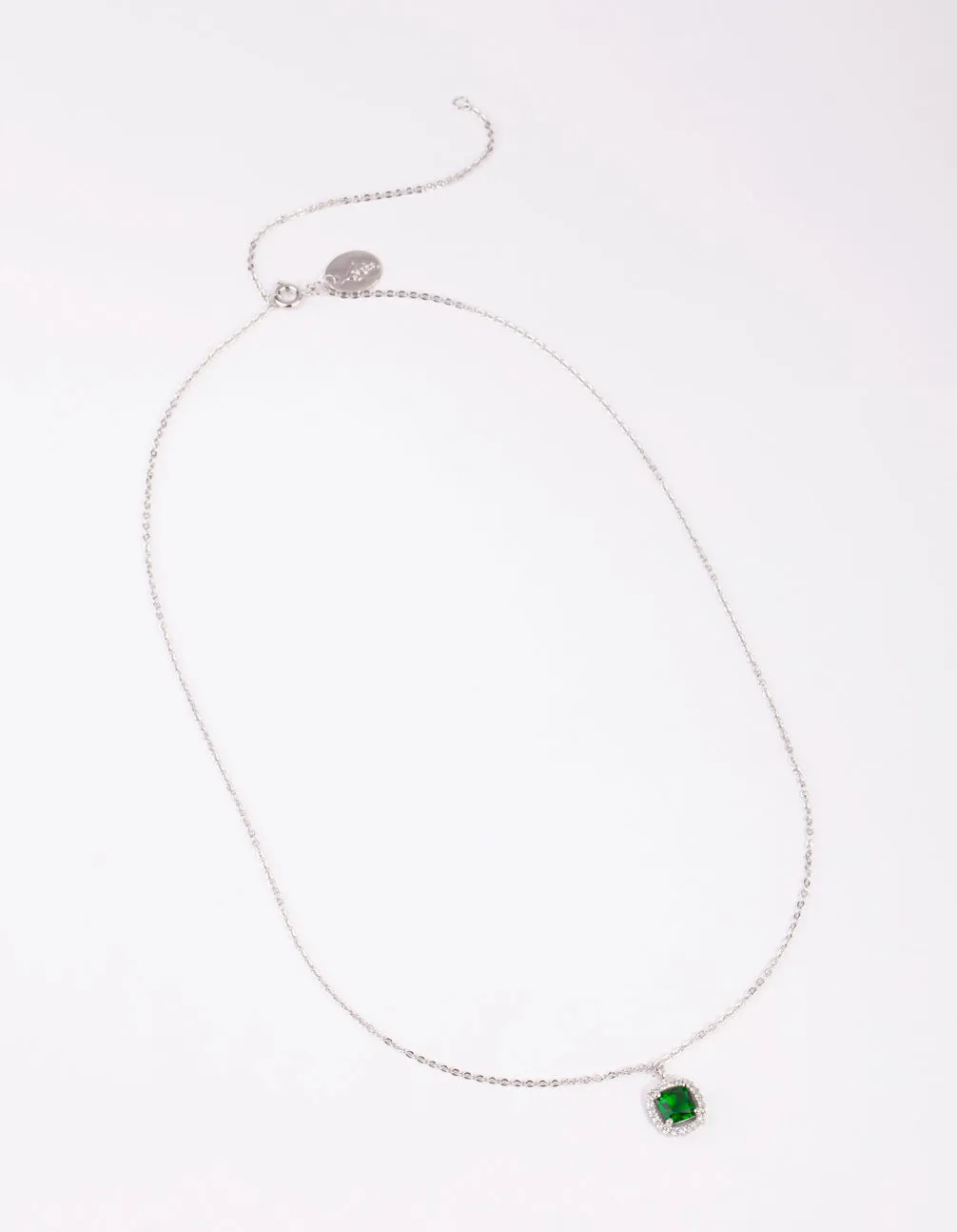 Silver Cubic Zirconia Cushion Cut Surrounded Necklace