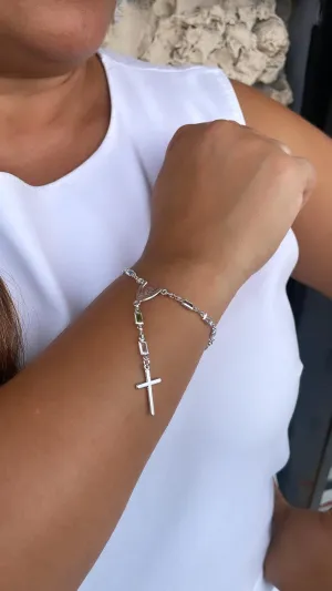 Silver Filled Small Square Colorful Rosary Bracelet, Multicolor with Virgin Mary and Cross Medal