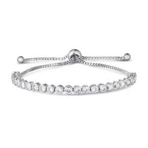 Silver-Plated Cubic Zirconia Round Bezel Adjustable Bracelet