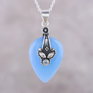 Sky Pick Chalcedony and Blue Topaz Pendant Necklace from India
