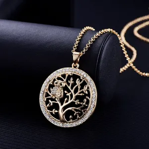Small Owl Necklace Tree Of Life Pendant Rose Gold Women Sweater Chain