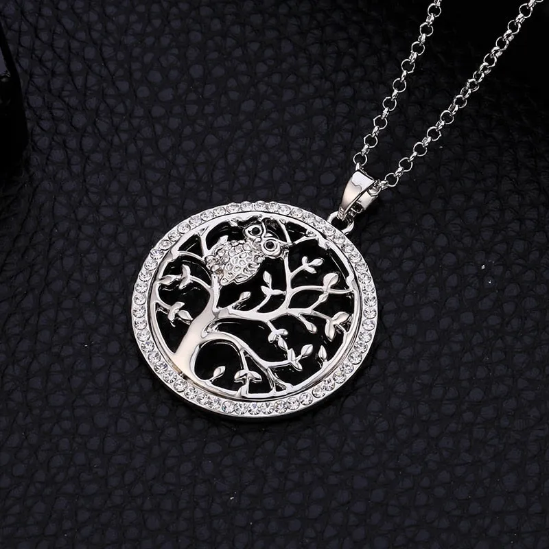 Small Owl Necklace Tree Of Life Pendant Rose Gold Women Sweater Chain
