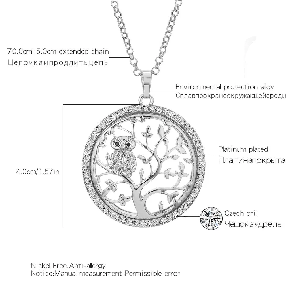 Small Owl Necklace Tree Of Life Pendant Rose Gold Women Sweater Chain