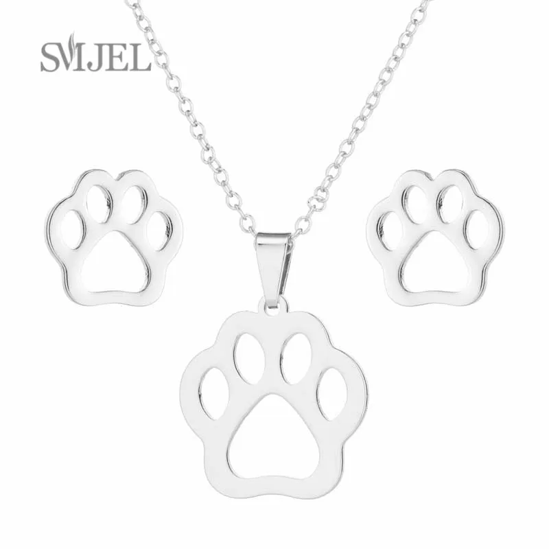 SMJEL Stainless Steel Necklaces for Women Jewelry Mini Animal Rabbit Necklace Heart Beat Dog Paw Print Collier Femme Wholesale