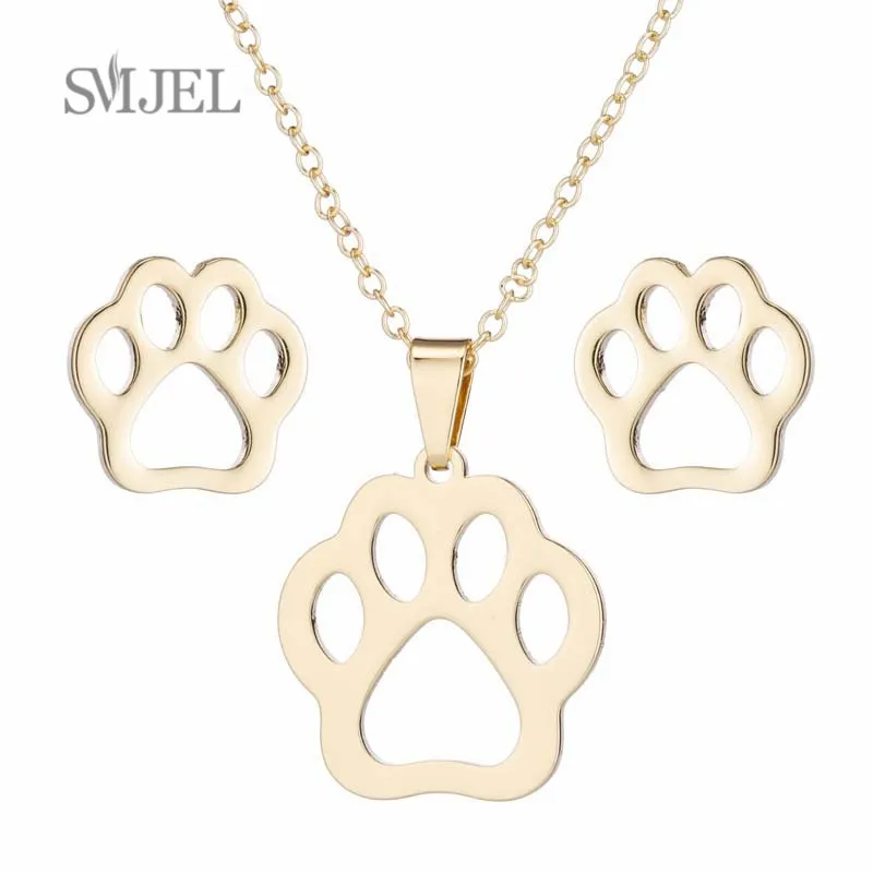 SMJEL Stainless Steel Necklaces for Women Jewelry Mini Animal Rabbit Necklace Heart Beat Dog Paw Print Collier Femme Wholesale