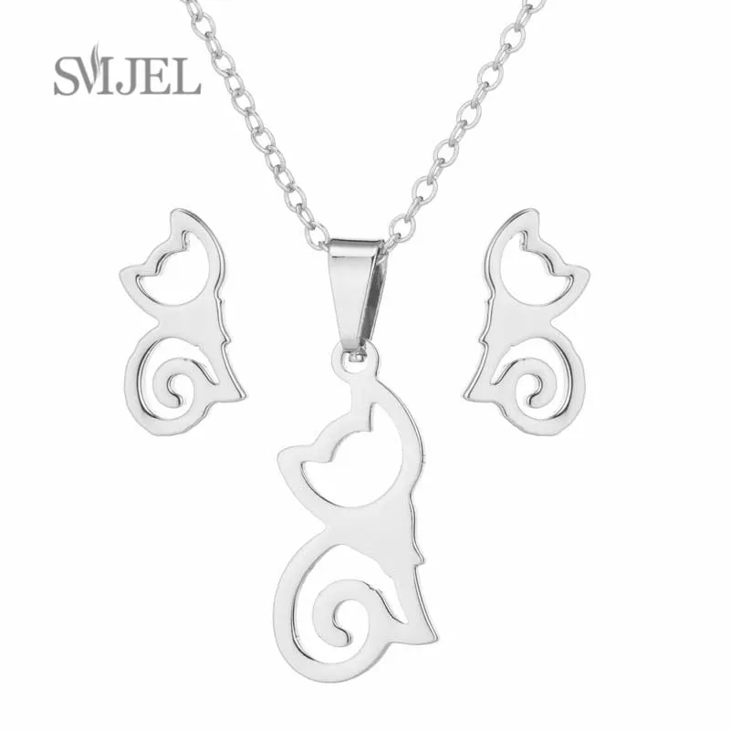 SMJEL Stainless Steel Necklaces for Women Jewelry Mini Animal Rabbit Necklace Heart Beat Dog Paw Print Collier Femme Wholesale