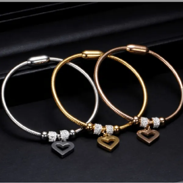 Sparkling Rhinestone Heart Women's Bracelets with Charms