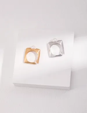 Square Pearl Open Ring in Gold Vermeil