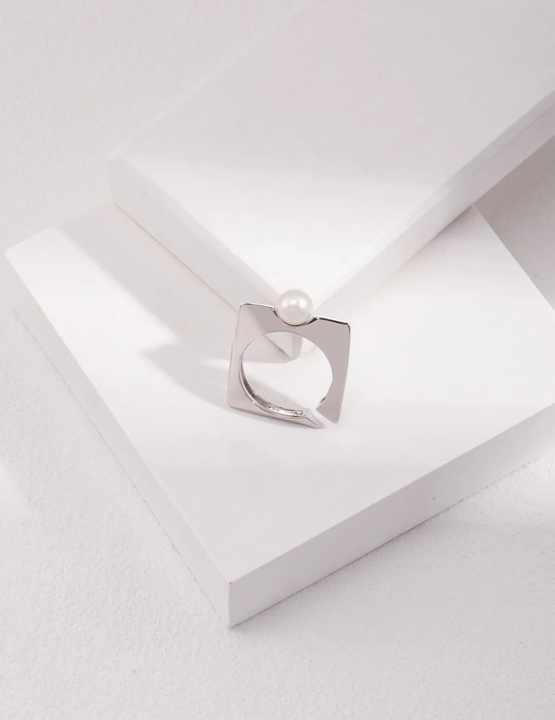 Square Pearl Open Ring in Gold Vermeil