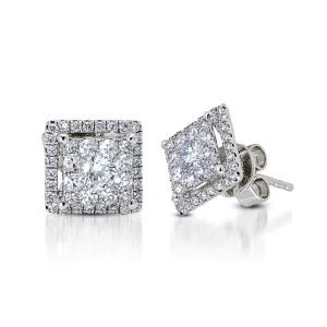 Square-Shaped Halo Stud Earrings