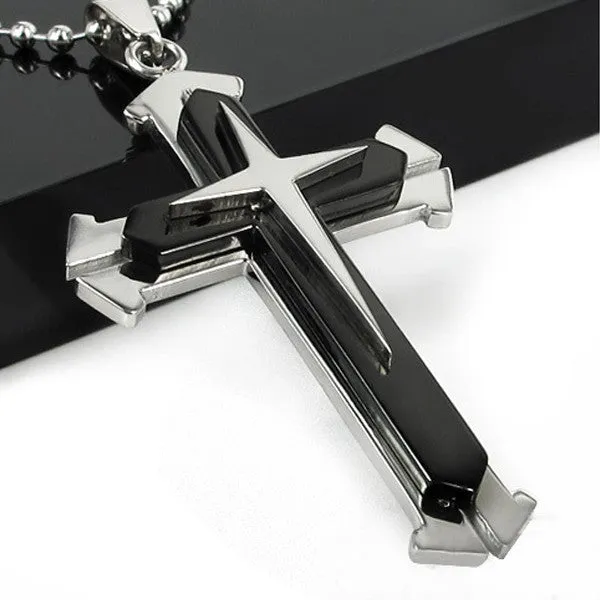 Stainless Steel Dual Tone Men's Cross Pendant