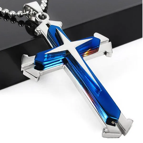 Stainless Steel Dual Tone Men's Cross Pendant