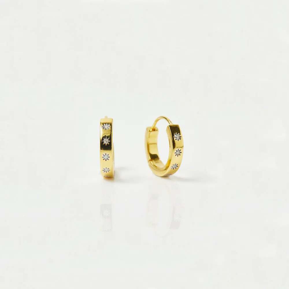Star Set Diamond Huggie Hoops In Gold Vermeil