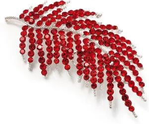 Statement Crystal Leaf Brooch (Bright Red)