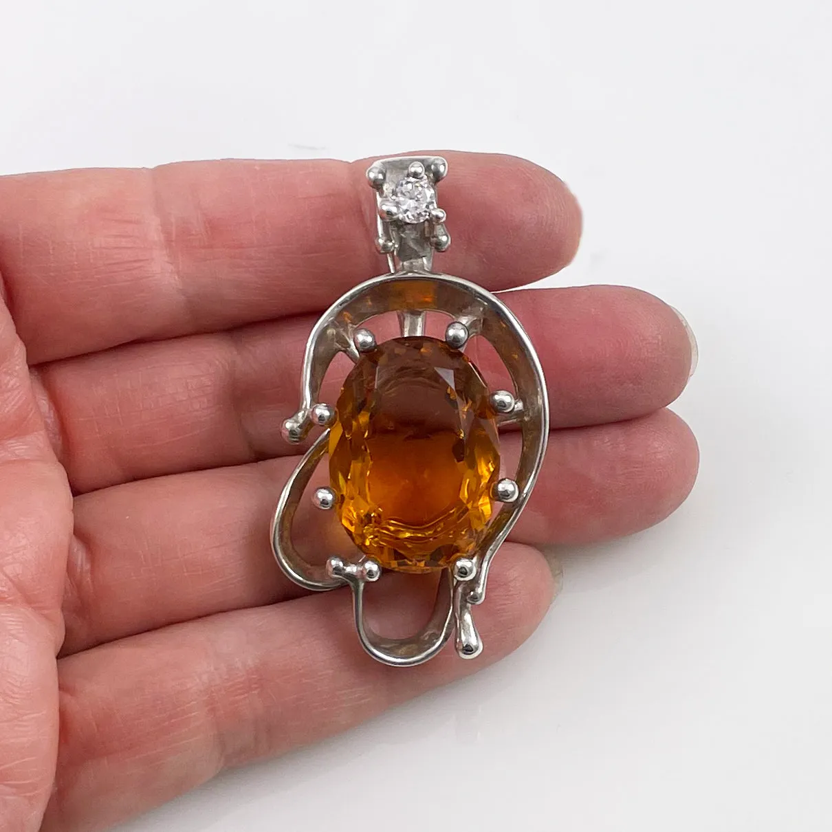 Sterling Faux Citrine Pendant Mexico Vintage