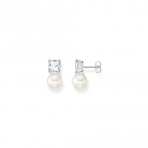 Sterling Silver Pearl Zirconia White Earrings H2248-167-14