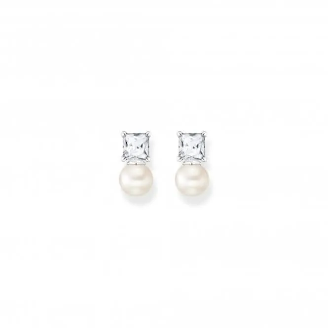 Sterling Silver Pearl Zirconia White Earrings H2248-167-14