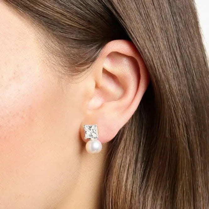 Sterling Silver Pearl Zirconia White Earrings H2248-167-14