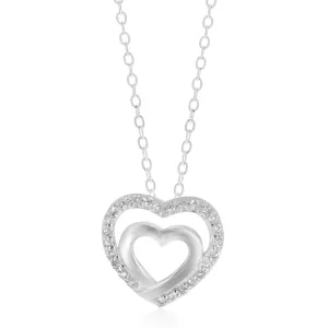 Sterling Silver Round White Cubic Zirconia Heart Pendant