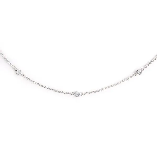 Suzy Levian 14k White Gold 3/5ct TDW Bezel Diamond Station Necklace (36 inch)